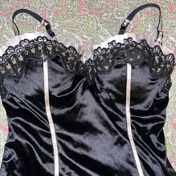 Vintage Victorias Secret pushup bustier w/removable straps, pink & black, sz.36B - Picture 3 of 8